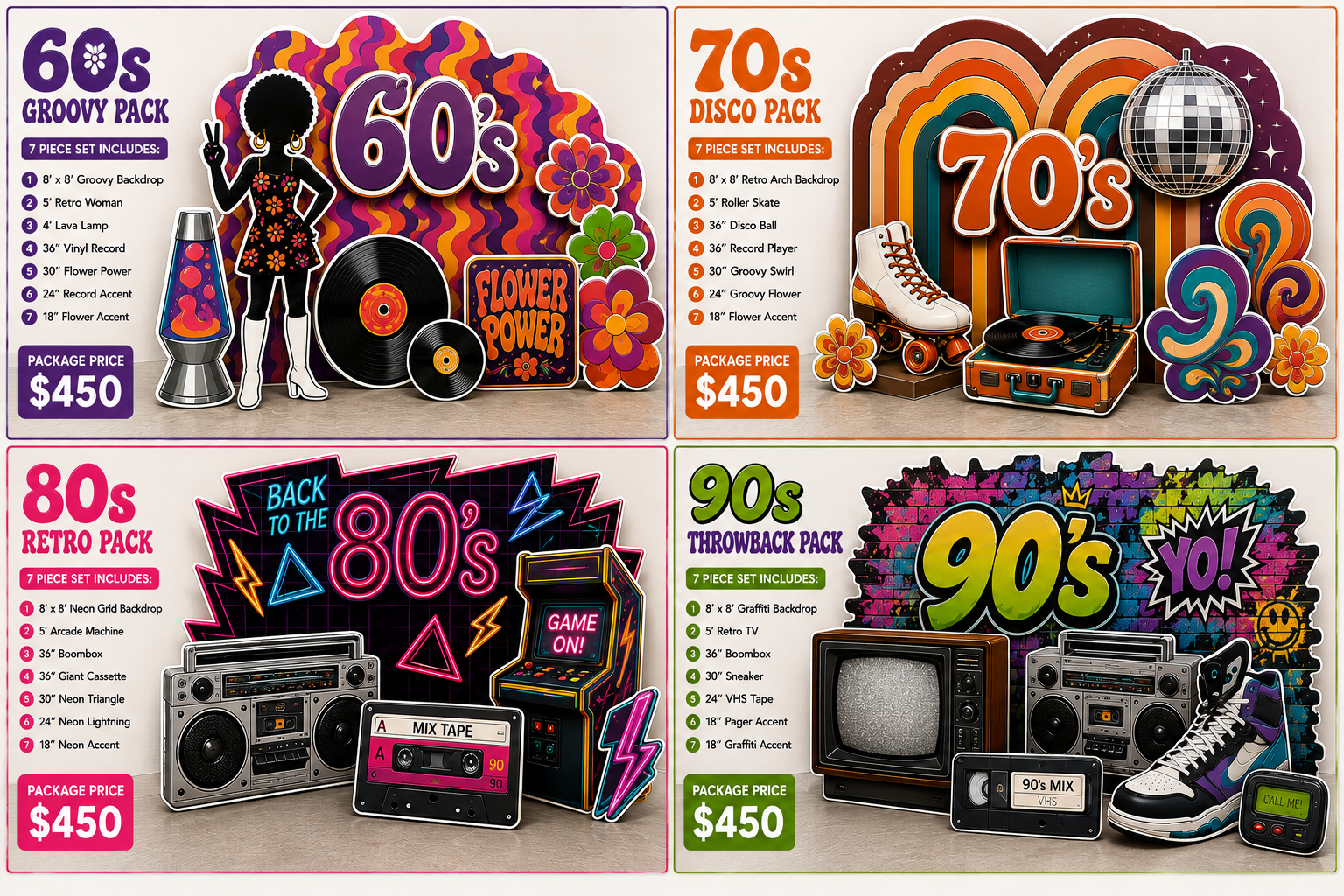 Through the Decades — themed 7-piece cutout sets