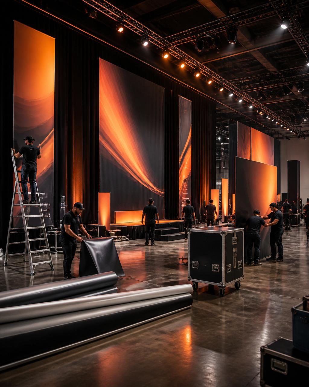Teddy's team installing large-format event graphics